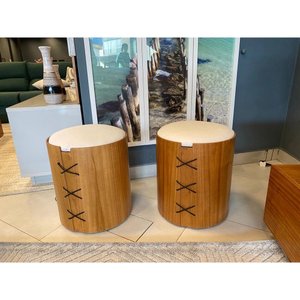 Conjunto 2 Puffs Banqueta Redondo Trançado Laminado