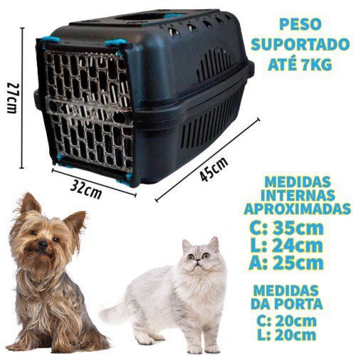 CAIXA DE TRANSPORTE PARA PET CÃES E GATOS BLACK AZUL N1 - 2