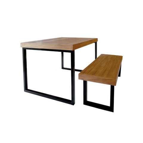 Conjunto Mesa Industrial Bernardo 1,30M Ferragem Preta com Banco Industrial Bernardo