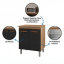 Ver imagem 4 de Balcão Cozinha para Forno Micro-ondas Multiuso Elen 70cm Savana Preto - Desk Design