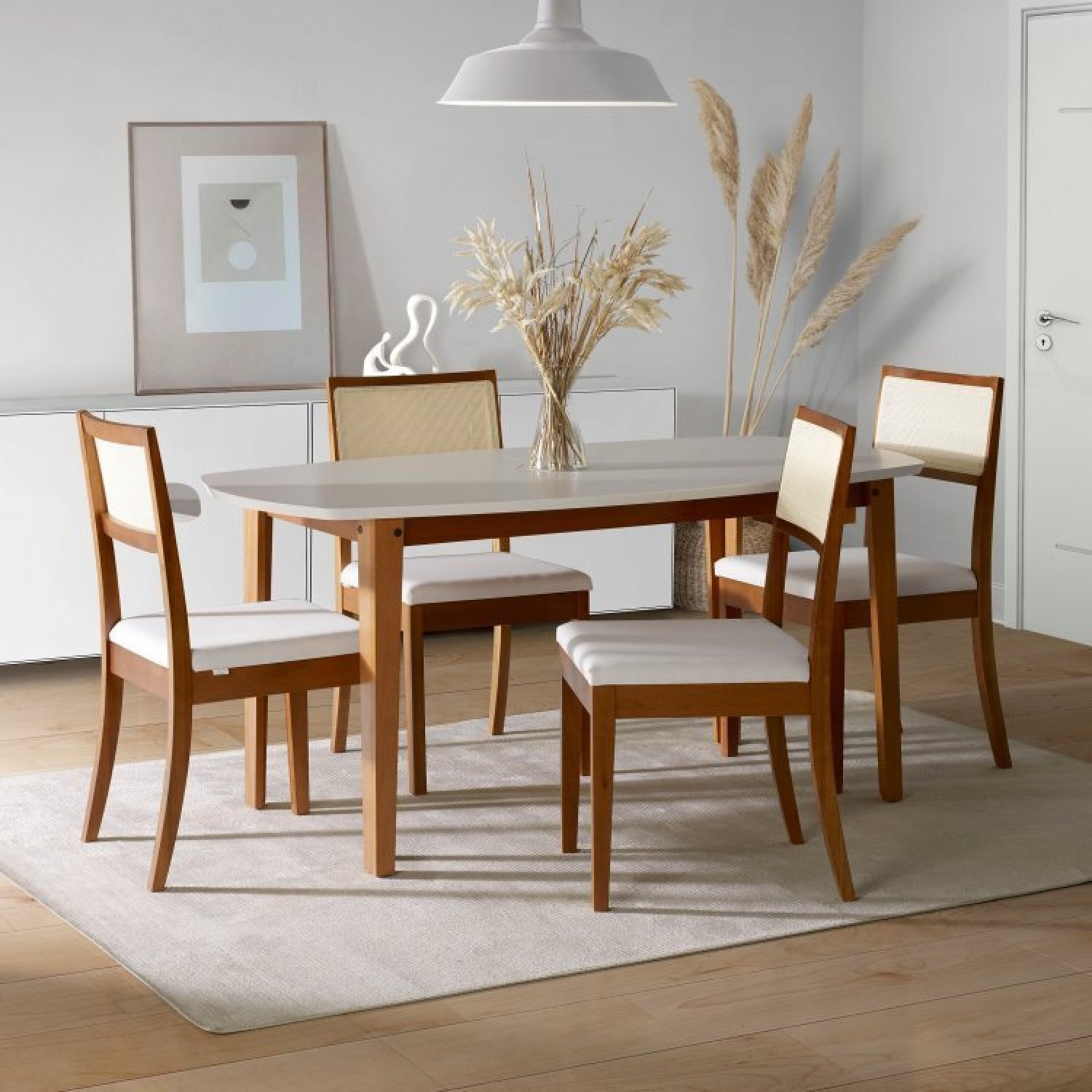 Conjunto Mesa Extensível Oval 4 Cadeiras Madeira Maciça Encosto Telado Tiê Cabecasa MadeiraMadeira - 1