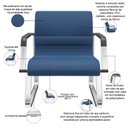 Ver imagem 3 de Kit 02 Cadeiras de Escritório Recepção Fixa Pés Cromado Lev P03 Crepe Azul - Lyam Decor