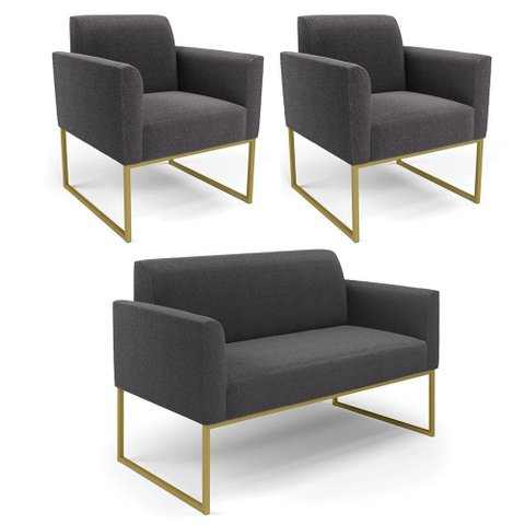 Namoradeira e 2 Poltronas Industrial Dourado Marisa Bouclê D03 - D’Rossi