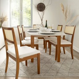 Conjunto Mesa Extensível Oval 6 Cadeiras Madeira Maciça Encosto Telado Tiê Cabecasa MadeiraMadeira - 2