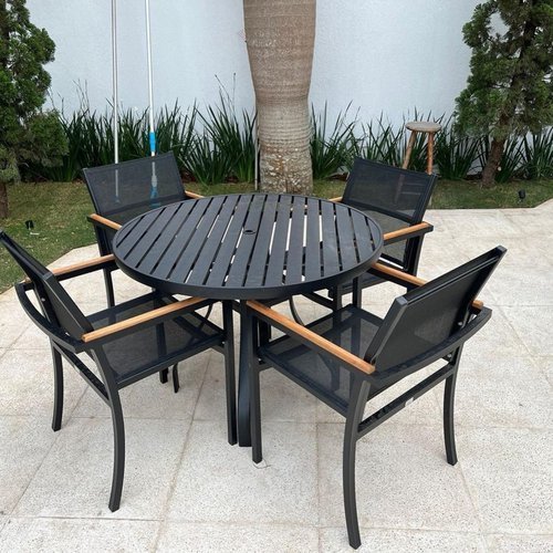 Mesa Ripada 4 Cadeiras Aluminio De Jardim + 2 Espreguiçadeiras - 4