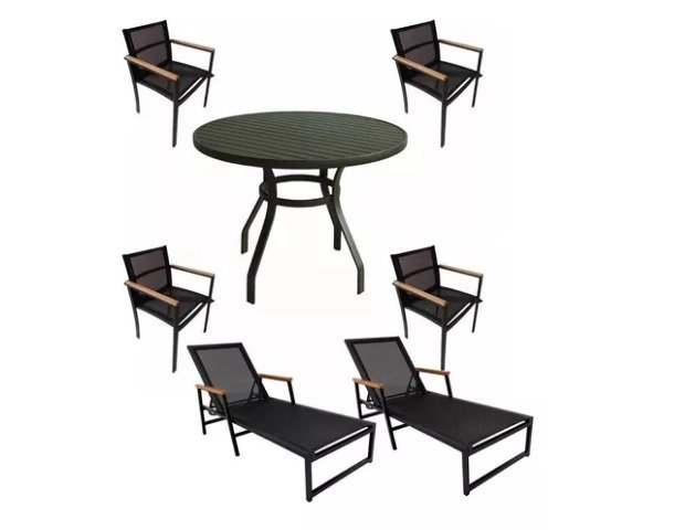 Mesa Ripada 4 Cadeiras Aluminio De Jardim + 2 Espreguiçadeiras - 1