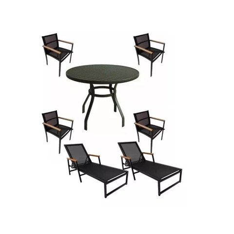 Mesa Ripada 4 Cadeiras Aluminio De Jardim + 2 Espreguiçadeiras