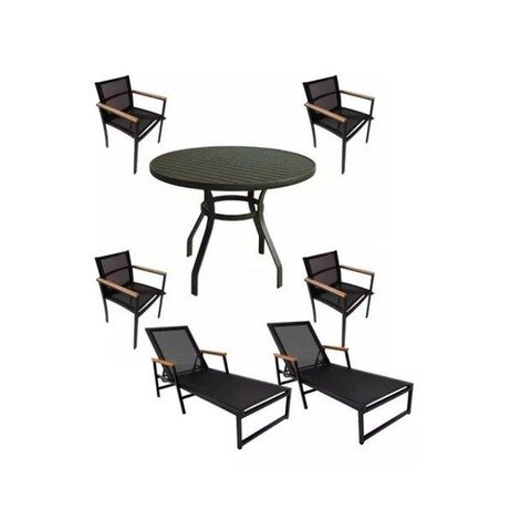 Mesa Ripada 4 Cadeiras Aluminio de Jardim + 2 Espreguiçadeiras