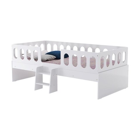 Cama Infantil Lara Solteiro com Escadinha e Colchão para Quarto Infantil Baby Mobília Mdf - Branco