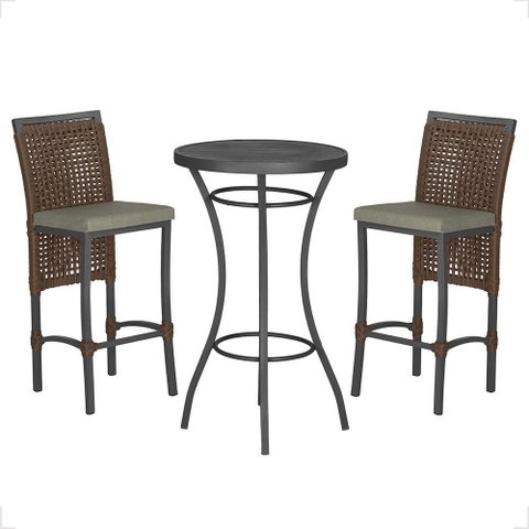 Mesa Bistrô e 2 Banquetas Roma Preta Corda Náutica Estofado 8 Trama Original