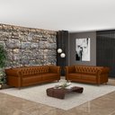 Ver imagem 1 de Conjunto de Sofá Sala de Estar Stanford Chesterfield 2 e 3 Lugares 180cm/260cm Pés Madeira Couro Car