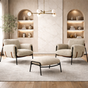 Ver imagem 7 de Kit 2 Poltrona Cadeira Sala Recepção + Puf Serrana Zahav:Bege Detalhe Marrom