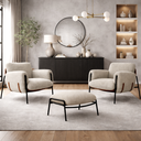 Ver imagem 3 de Kit 2 Poltrona Cadeira Sala Recepção + Puf Serrana Zahav:Bege Detalhe Marrom