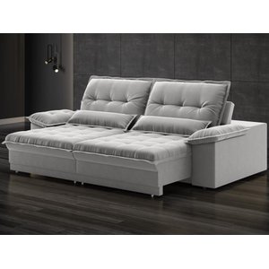 Sofá Bergamo 2,50m Retrátil e Reclinável Veludocristal Cinza - Netsofas