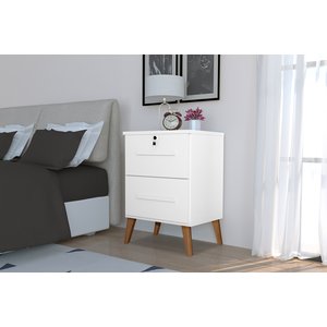 Mesa de Cabeceira 2 Gavetas com Chave Madri Branco