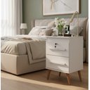 Ver imagem 1 de Mesa de Cabeceira 2 Gavetas com Chave Madri Branco