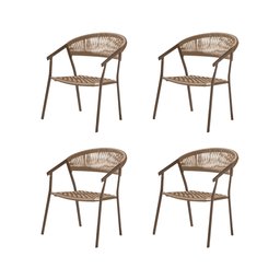 Kit 4 Cadeiras Duda com Braço em Aluminio e Corda Nautica Bege - 1