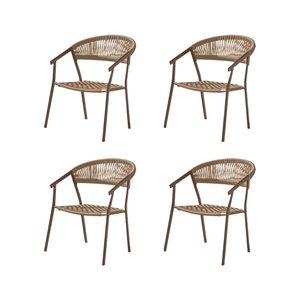 Kit 4 Cadeiras Duda com Braço em Aluminio e Corda Nautica Bege