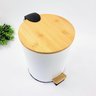 Lixeira Tampa Bambu 5l Branca Redonda Banheiro Cozinha - 5