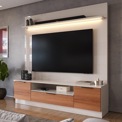 Estante Home Noble 1.8 com Led para Tv até 75 Polegadas Design Moderno para Sala Off White/