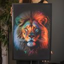 Ver imagem 1 de Quadro com Moldura Impressão de Leão em Tela 62x43cm Colorido