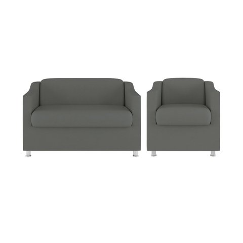 Kit Poltrona Tilla Recepção + Namoradeira Sala, Quarto Suede Cor:Cinza