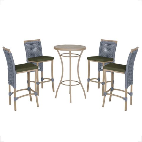 Mesa Bistro e 4 Banquetas Roma Fendi Corda Náutica 12 Trama Original