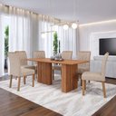 Ver imagem 1 de Sala de Jantar 6 Lugares 210 cm Emma Cadeiras Madeira Maciça Cinamomo/Linho Bege - Panorama Móveis