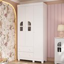 Ver imagem 1 de Guarda-roupa Infantil 92cm com Vidro 3 Portas e 2 Gavetas Nina Multimóveis Mp4503 Branco
