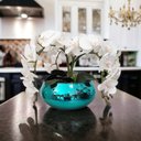 Ver imagem 2 de Arranjo Grande 4 Flores Orquídeas Artificial no Vaso Azul