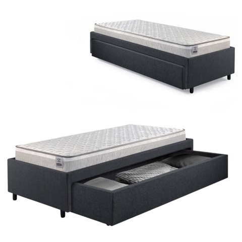 Base Box Cama Solteirão Sapateira Linho Bege e Colchão Hanover Inducol 96x203