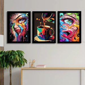 Quadro Decorativo Coffe Web Color Gourmet + Vidro 33x25 3pç:preto