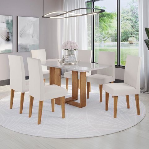 Mesa de Jantar 6 Lugares Aspen com Vidro Mel/off White/marfim - Panorama Móveis