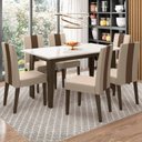 Ver imagem 1 de Conjunto Mesa de Jantar Liz 160cm com Vidro 6 Cadeiras Linea Revestidas em Suede Amêndoa Yescasa