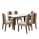Ver imagem 2 de Conjunto Mesa de Jantar Liz 160cm com Vidro 6 Cadeiras Linea Revestidas em Suede Amêndoa Yescasa