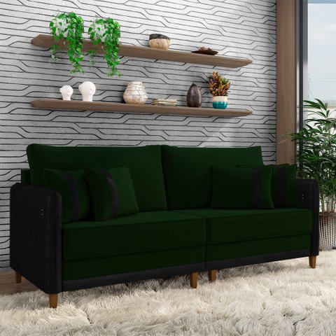 Sofá Montecarlo 2 Lugares 172cm Veludo/pu Verde/preto
