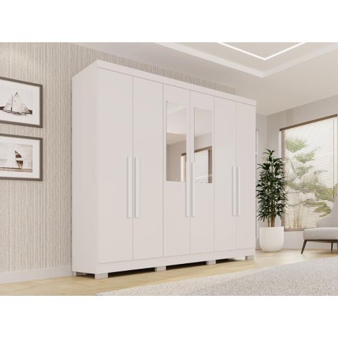 Guarda-Roupa Casal com Espelhos 6 Portas 2 Gavetas 180cm Multimóveis Branco