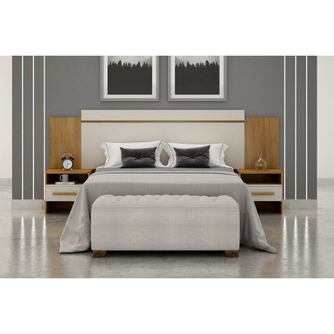 Cabeceira Cama Box Casal Royal com 2 Mesa de Cabeceira Novo Horizonte Cumaru/Fendi