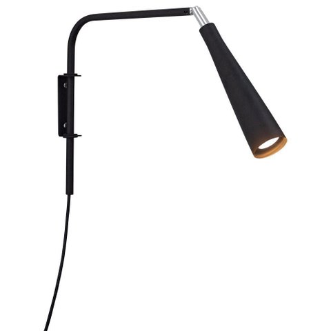 Arandela de Leitura Tube 27cm Preto C/cabo Pp 1,3m 1xgu10