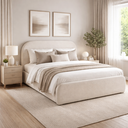 Ver imagem 1 de Cama Queen Design Curvas Estrutura Madeira Revestida Linho Alto Padrão Reforçada Cabeceira Estofada: