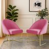 Kit 2 Banqueta Poltrona Lua Penteadeira e Salão com Base Metálica:rosa - 2