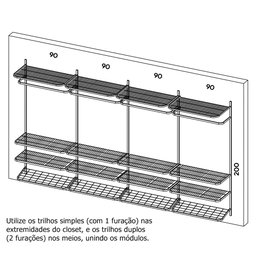 Guarda Roupa closet aramado sem portas CLR285 - 3,70m Smart Black - 2