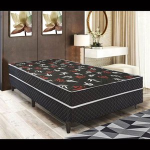 Cama Box Solteiro Conjugada Ortopédica Preta Rr Colchoes