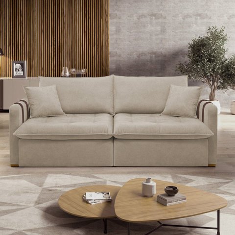 Sofá Cama Retrátil e Reclinável 2 Lugares Pés Madeira Maciça 220cm Michigan Yescasa