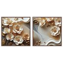Ver imagem 3 de Quadro Decorativo Flores Brancas 3D Abstratas Moldura Premium:Moldura Ype/90X90 com Vidro Acrílico