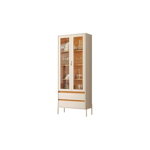 Cristaleira Portas de Vidro 2 Gavetas Brisa 74cm Pés Metálicos Cinamomo/Off White Sala de Jantar
