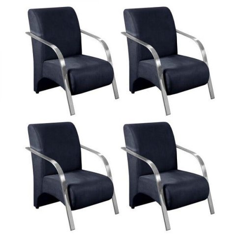 Kit 4 Poltronas 1 Lugar Vênus Braço Pé Alumínio Azul Marinho