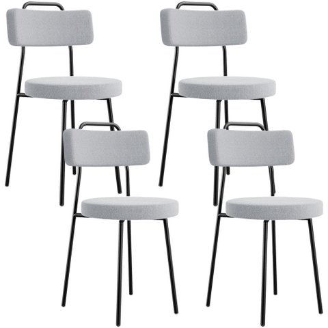 Kit 04 Cadeiras Decorativas Estofada Para Sala De Jantar Barcelona L02 Bouclê Cinza - Lyam Decor