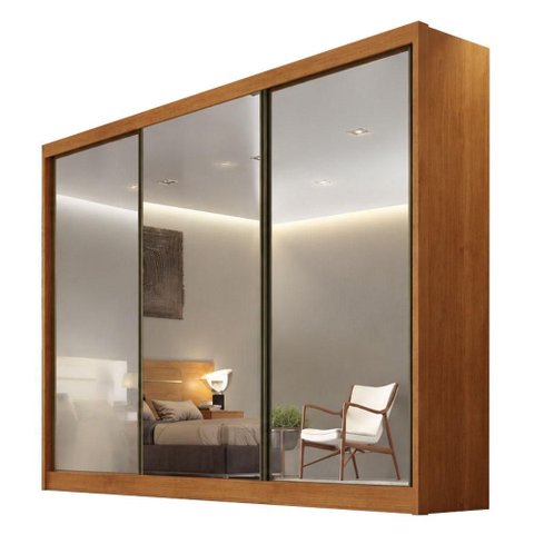 Guarda Roupa Casal Lôgan 3 Portas com Espelho 4 Gavetas Cinamomo - Novo Horizonte