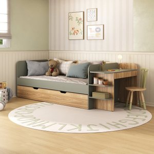 Cama de Solteiro Funcional Infantil com Escrivaninha e Cama Auxiliar 100% Mdf Premium Helena